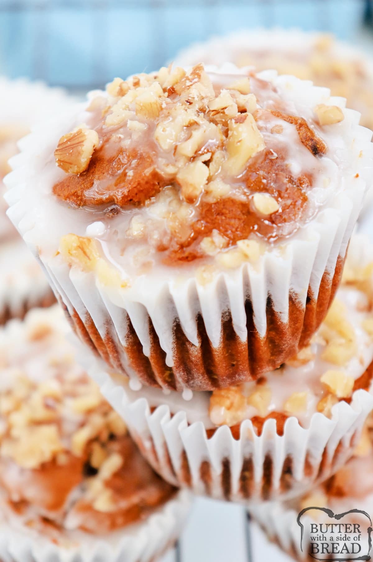 Glazed Pumpkin Walnut Muffins are moist, flavorful, and topped with walnuts and a simple powdered sugar glaze. These are easy to make at home and are the best sweet treat for fall!
