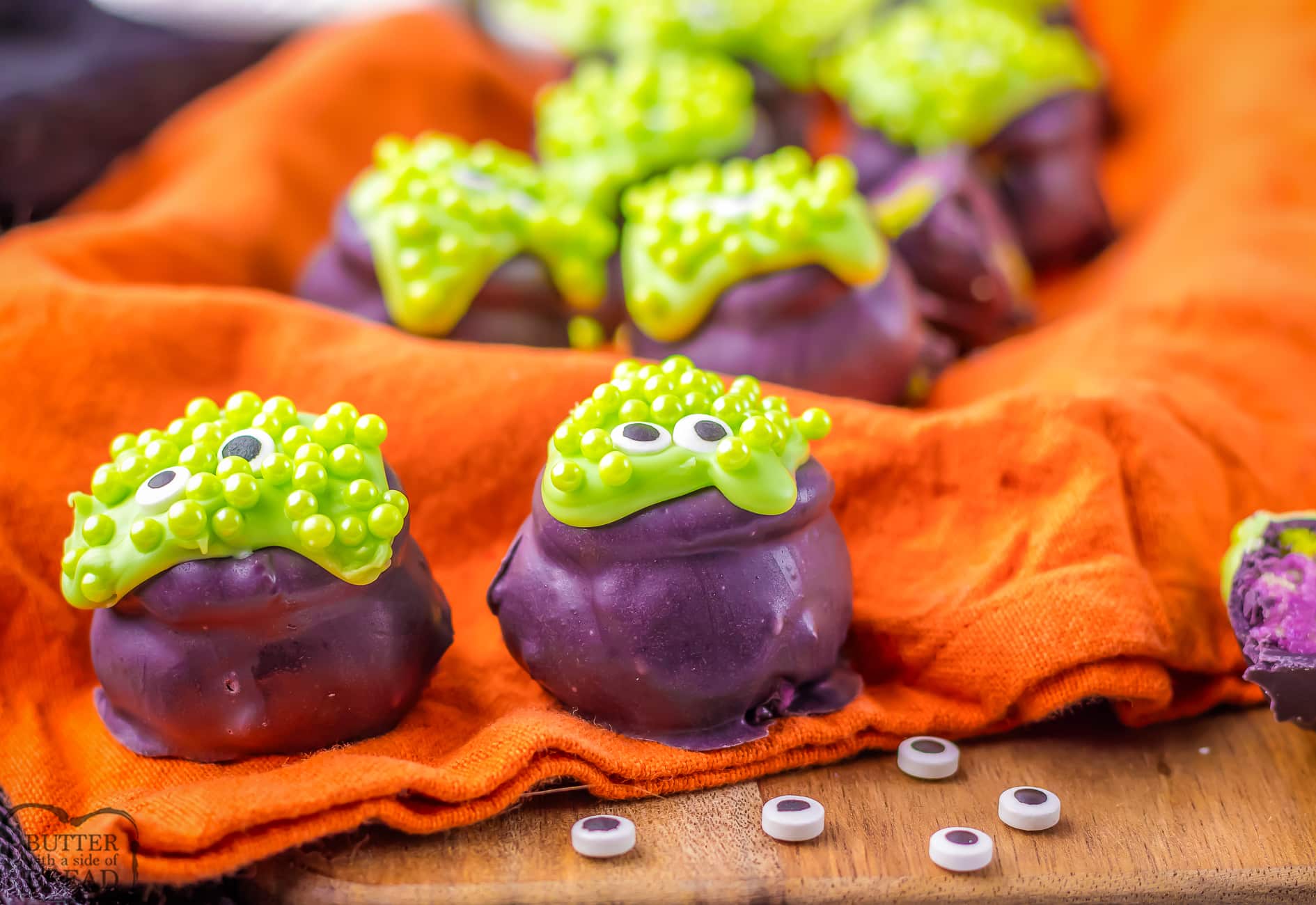 making Oreo Balls into spooky cauldrons for Halloween