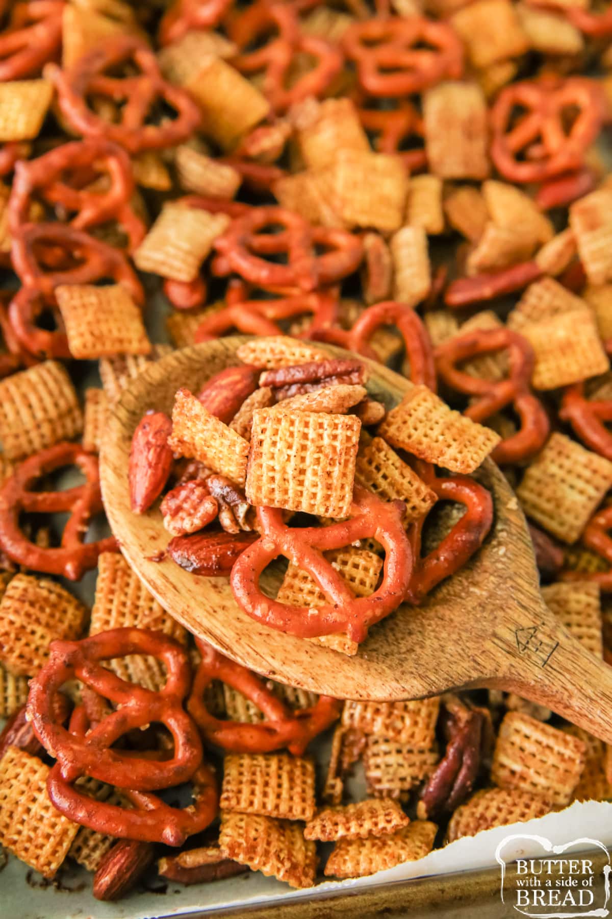 Pumpkin Spice Chex Mix is a fantastic snack mix that is perfect for fall! This snack mix recipe is baked to give the mix a satisfying crunch and to intensify the sweet and salty flavors.