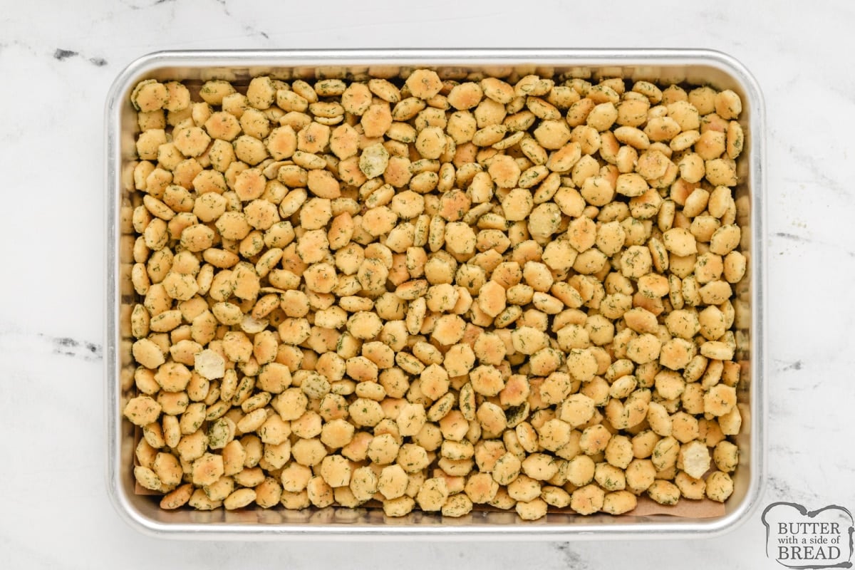 Bake seasoned crackers.