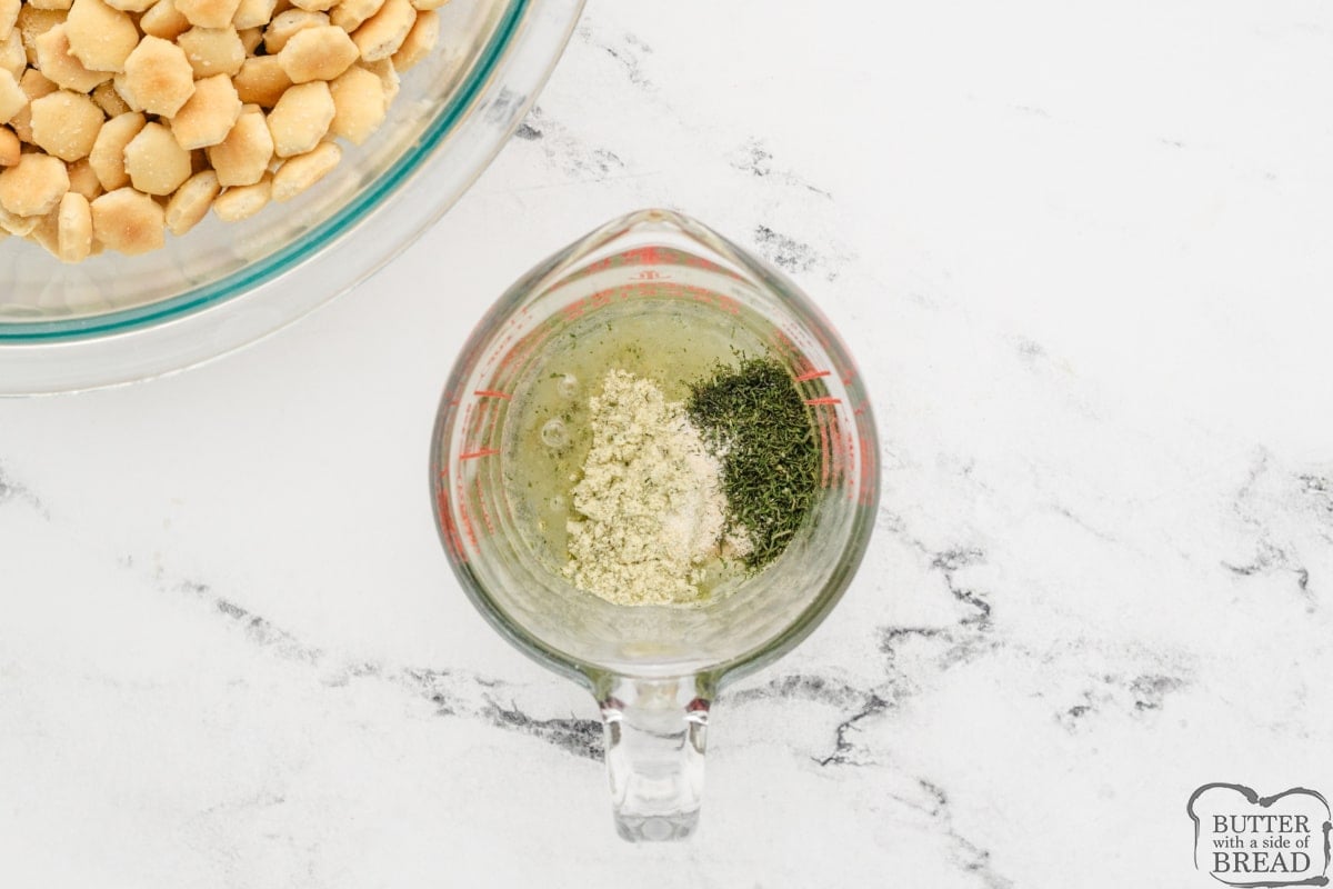 Oil, ranch dressing, and other seasonings.