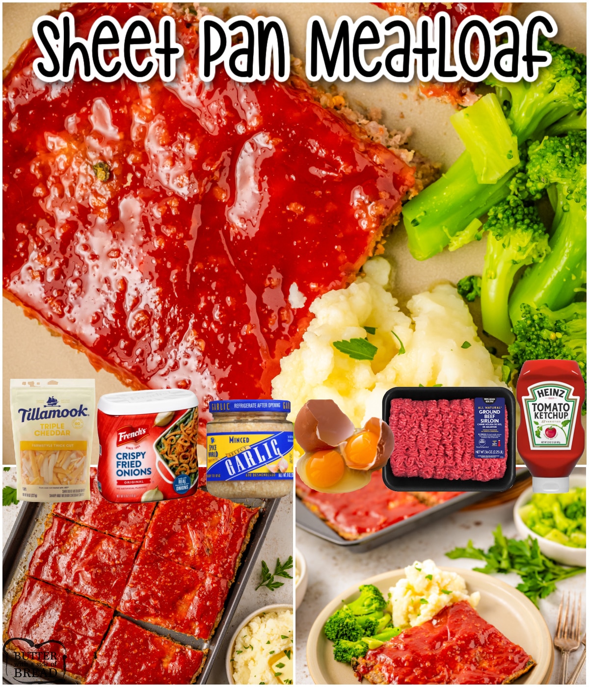 Sheet Pan Meatloaf is a comforting, satisfying meal that is perfect for weeknight dinners or serving a crowd! This easy meatloaf recipe takes the traditional meatloaf and updates it by making it in a sheet pan, which not only speeds up the cooking time but also makes it easier to serve.