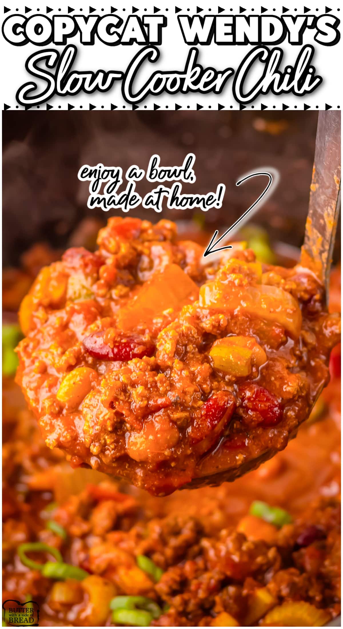 Slow Cooker Wendy's Copycat Chili made with pantry ingredients and cooked easily in a crockpot! This hearty, flavorful crockpot beef chili tastes just like the real thing!