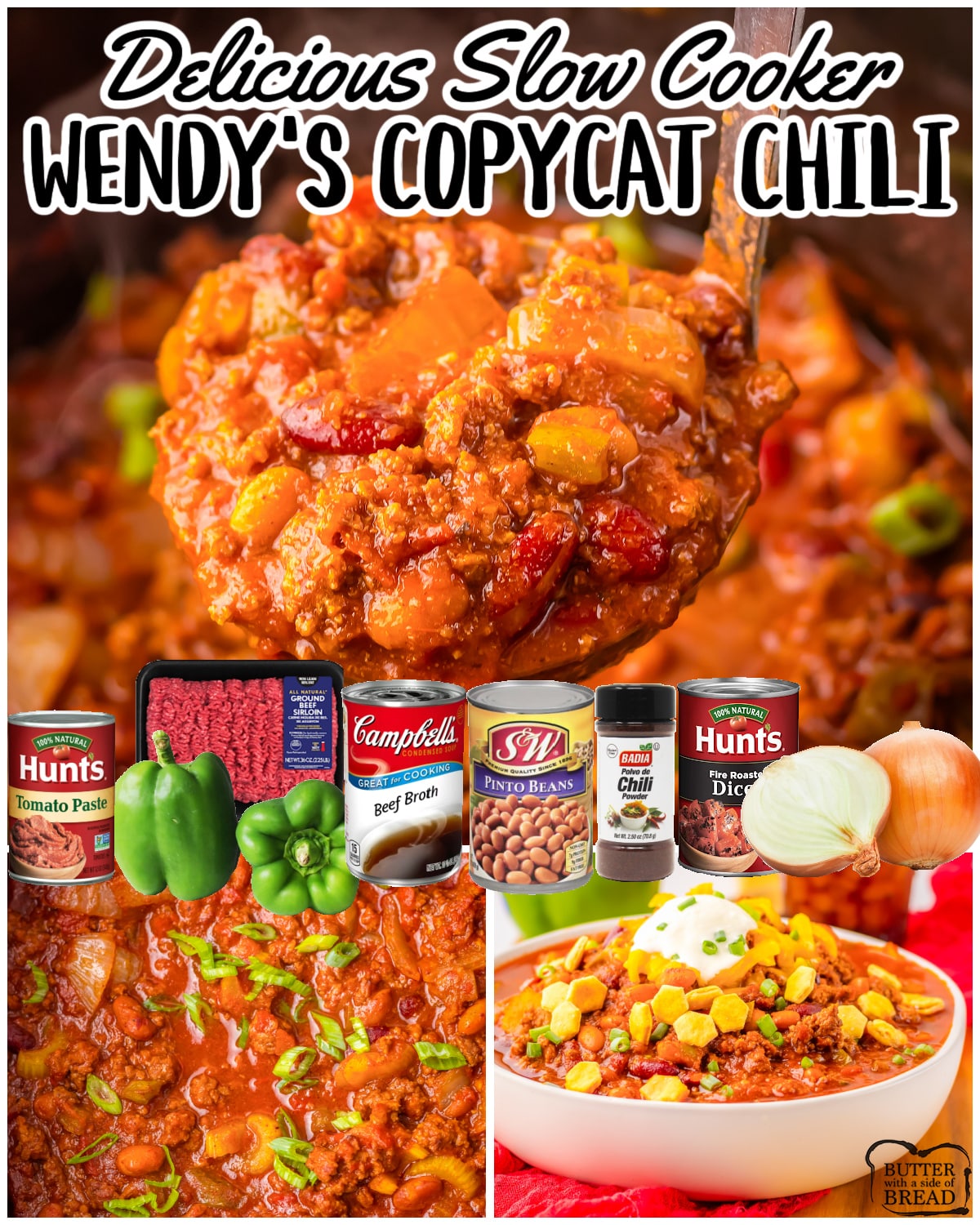 Slow Cooker Wendy's Copycat Chili made with pantry ingredients and cooked easily in a crockpot! This hearty, flavorful crockpot beef chili tastes just like the real thing!
