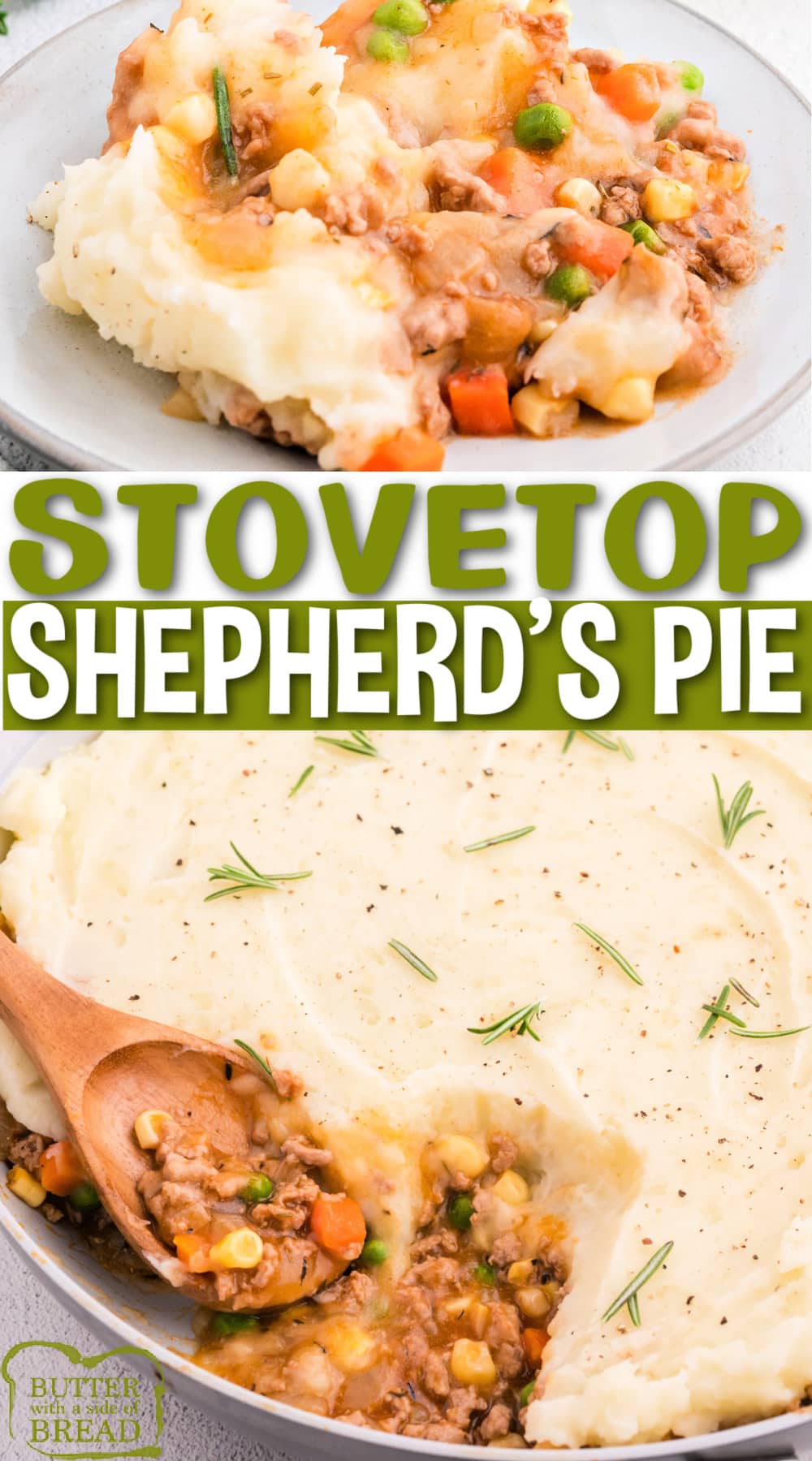 Stovetop Shepherd's Pie is a classic comfort food made with layers of seasoned meat, veggies, and creamy mashed potatoes. This easy version is made completely on the stove, with no baking required.