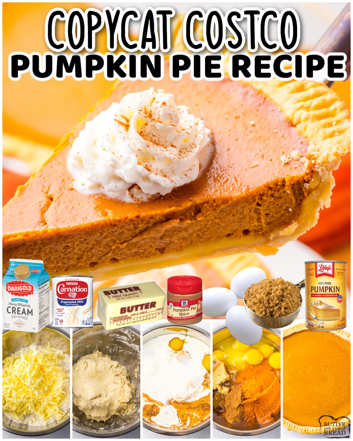 Homemade recipe for the popular Costco Pumpkin Pie that flies off the shelves every year! Classic 12" pumpkin pie that tastes just like the original!