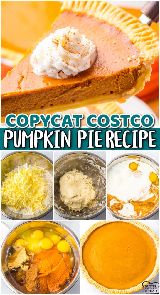 Homemade recipe for the popular Costco Pumpkin Pie that flies off the shelves every year! Classic 12" pumpkin pie that tastes just like the original!