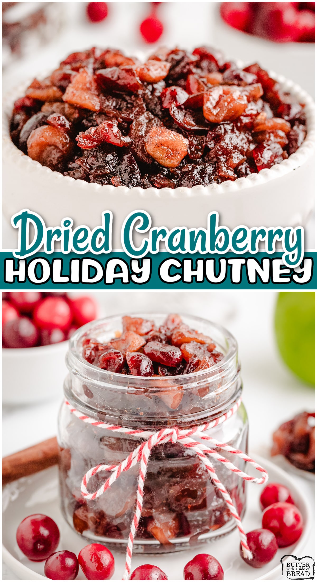 Bright & flavorful Holiday Dried Cranberry Chutney made easy with Craisins, spices & brown sugar! The perfect cranberry relish to serve with cheese & crackers, or alongside ham or turkey for the holidays.