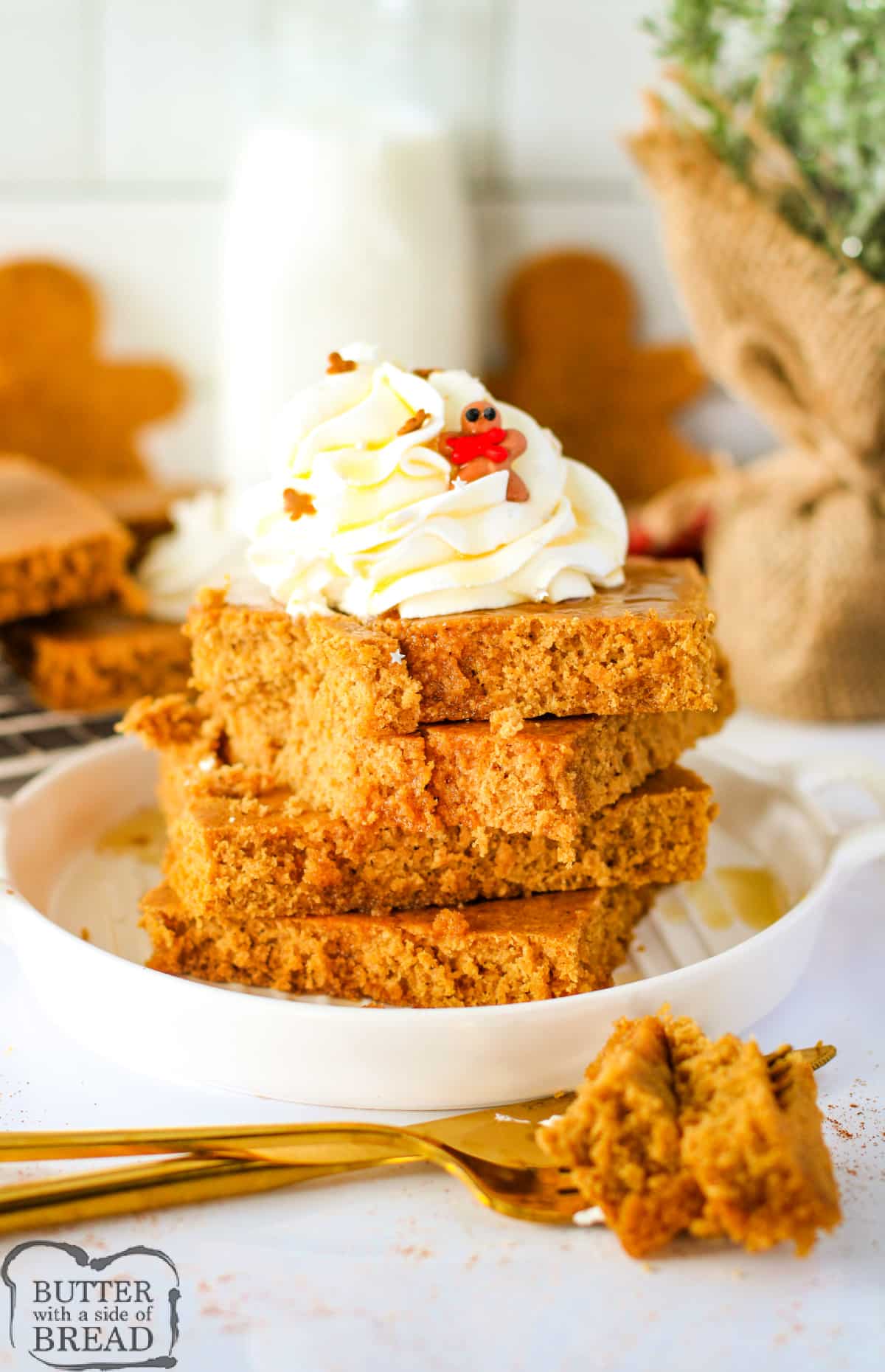 Gingerbread Sheet Pancakes made completely from scratch and baked in the oven. This is the perfect breakfast recipe for the holiday season!