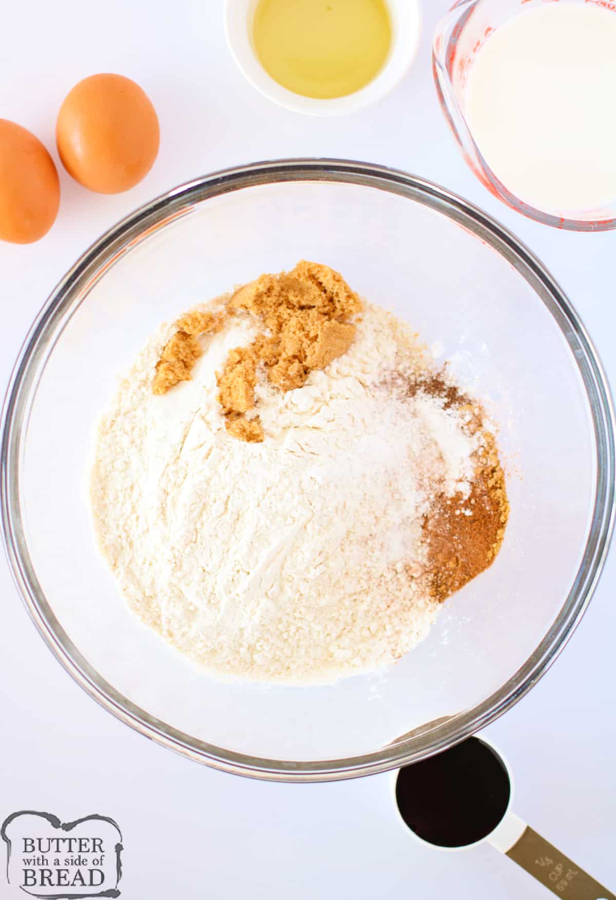 Dry ingredients mixed together in a bowl.