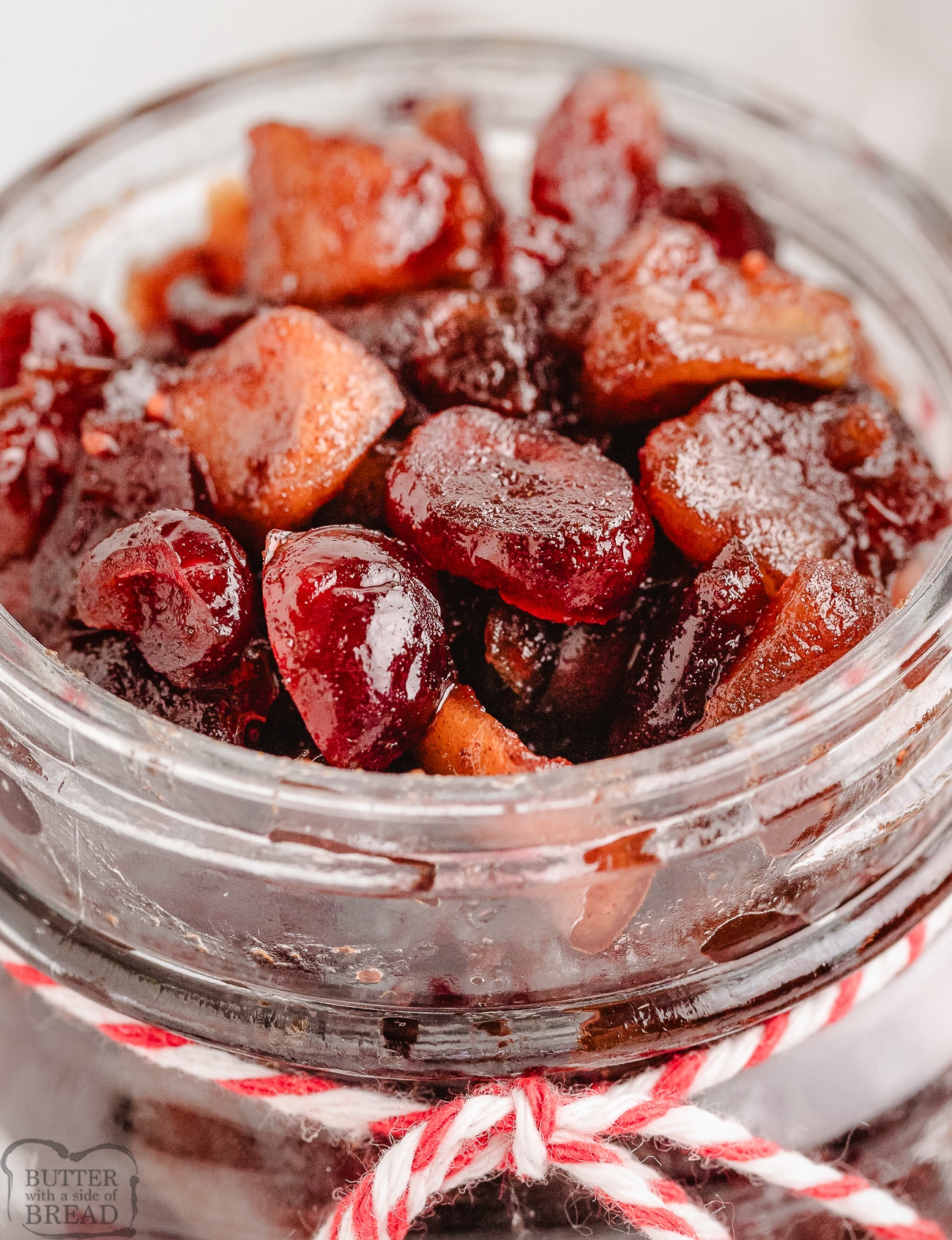 dried cranberry chutney in a glass jar