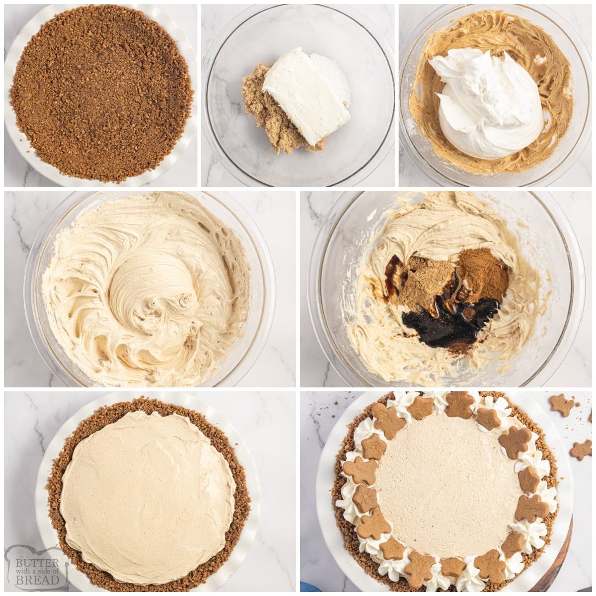 steps showing how to make a Gingerbread cream pie
