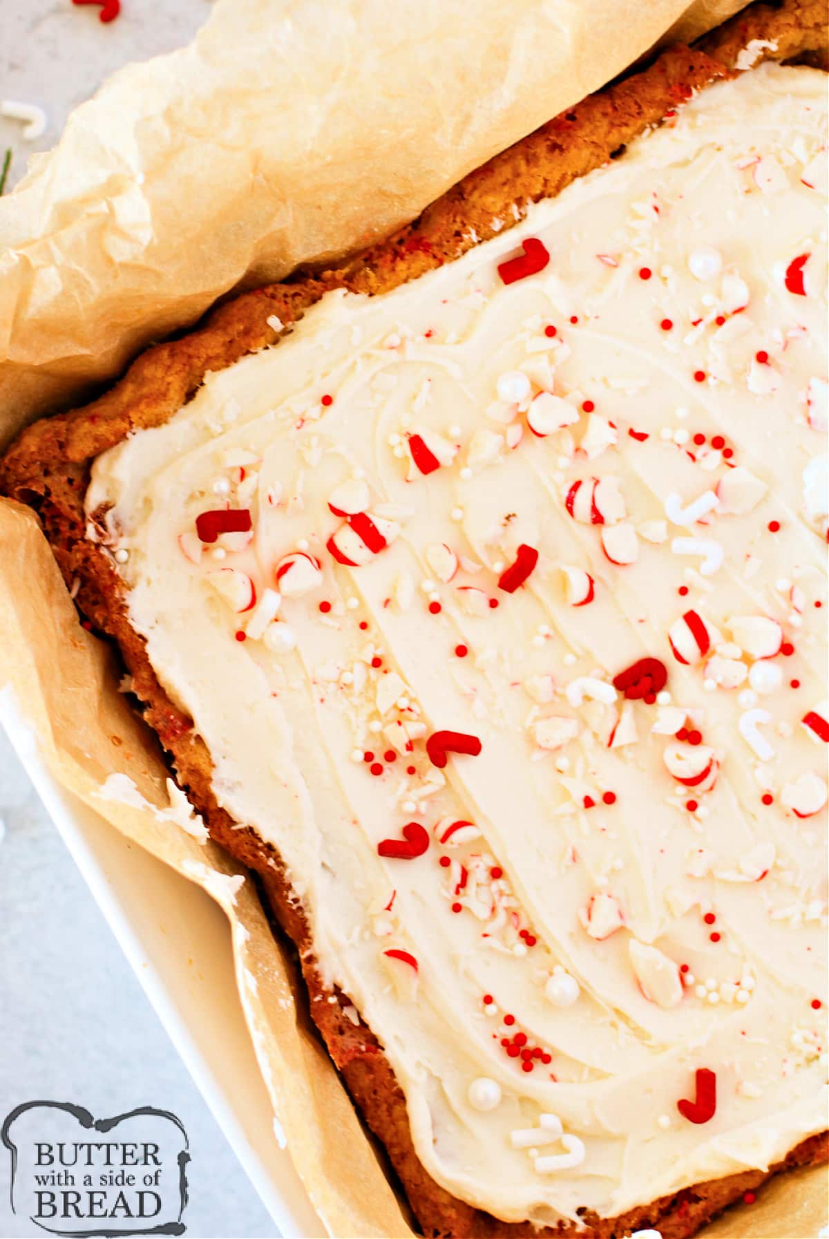Blondies with buttercream and peppermint.