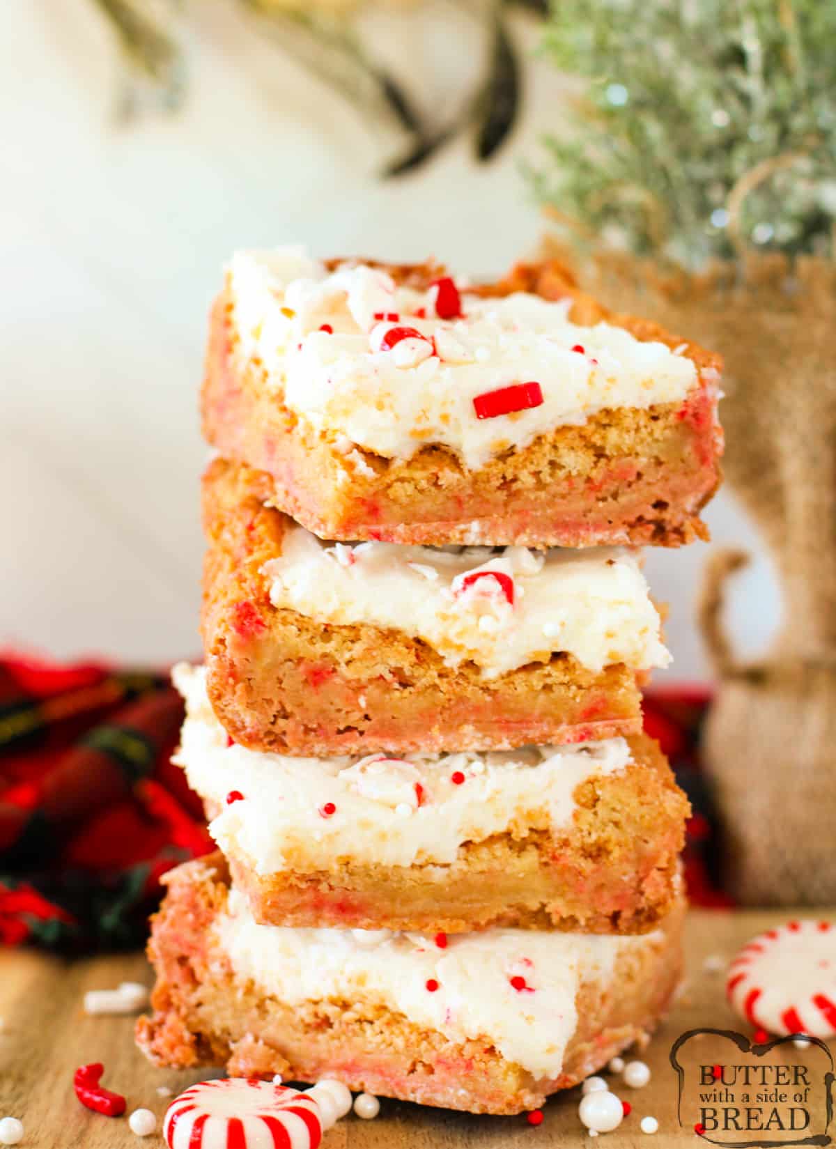 Stack of peppermint blondies.