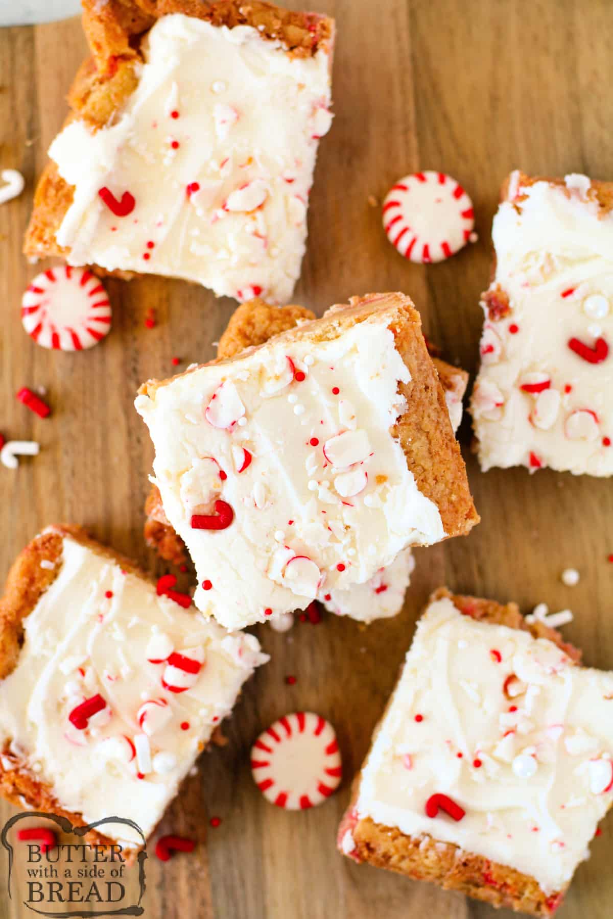 Peppermint Blondies are soft, chewy, and loaded with peppermint flavor! A delicious dessert that is perfect for the holidays.