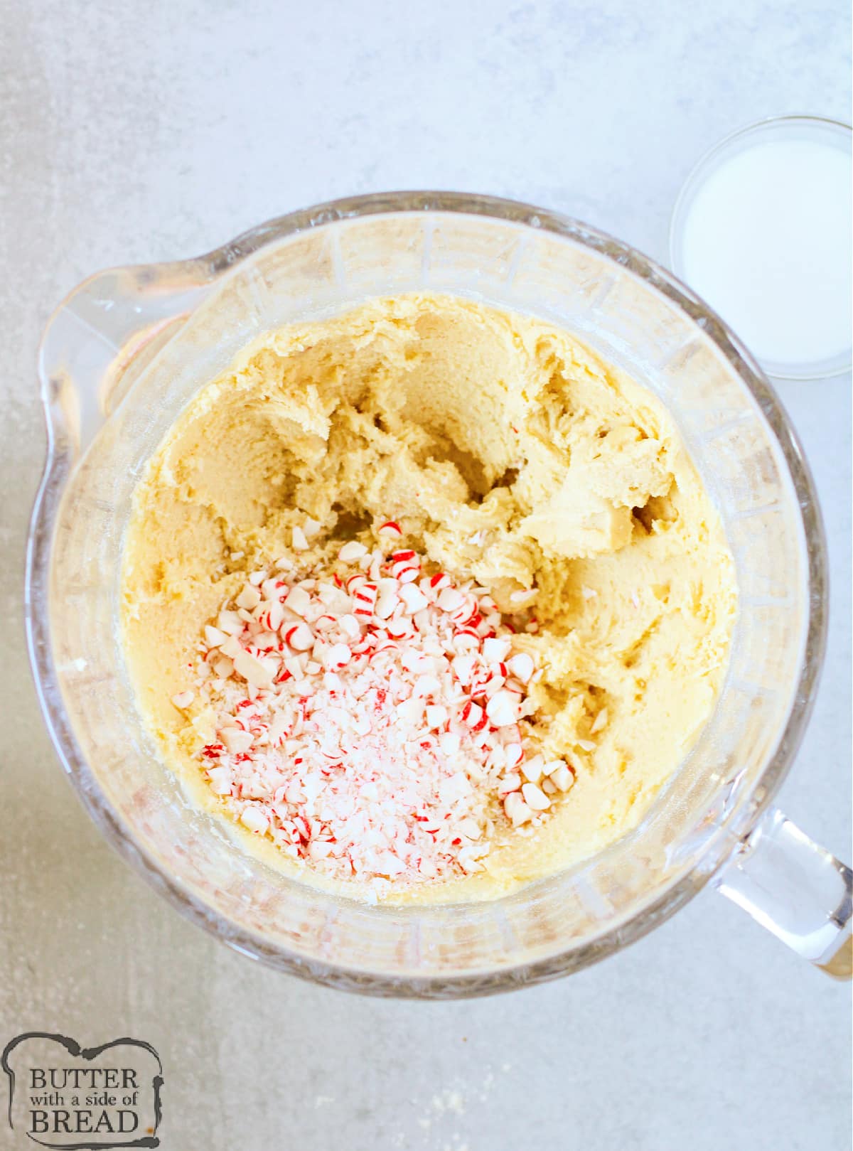 Add crushed peppermint candies to the batter.