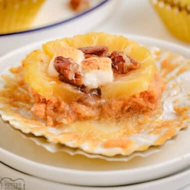 pineapple sweet potato cups topped with brown sugar pecans