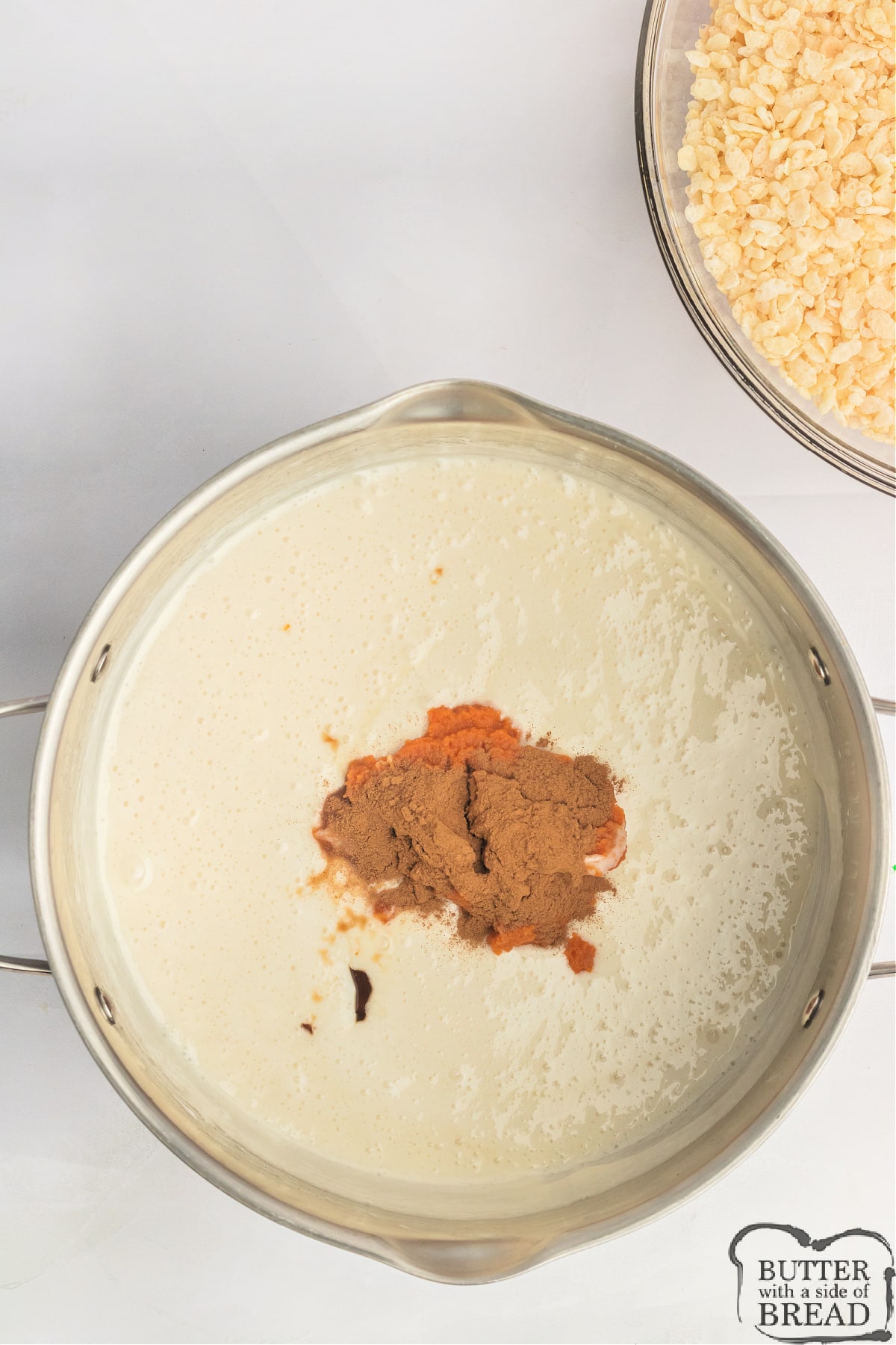 Add pumpkin puree, pumpkin pie spice, and vanilla extract.