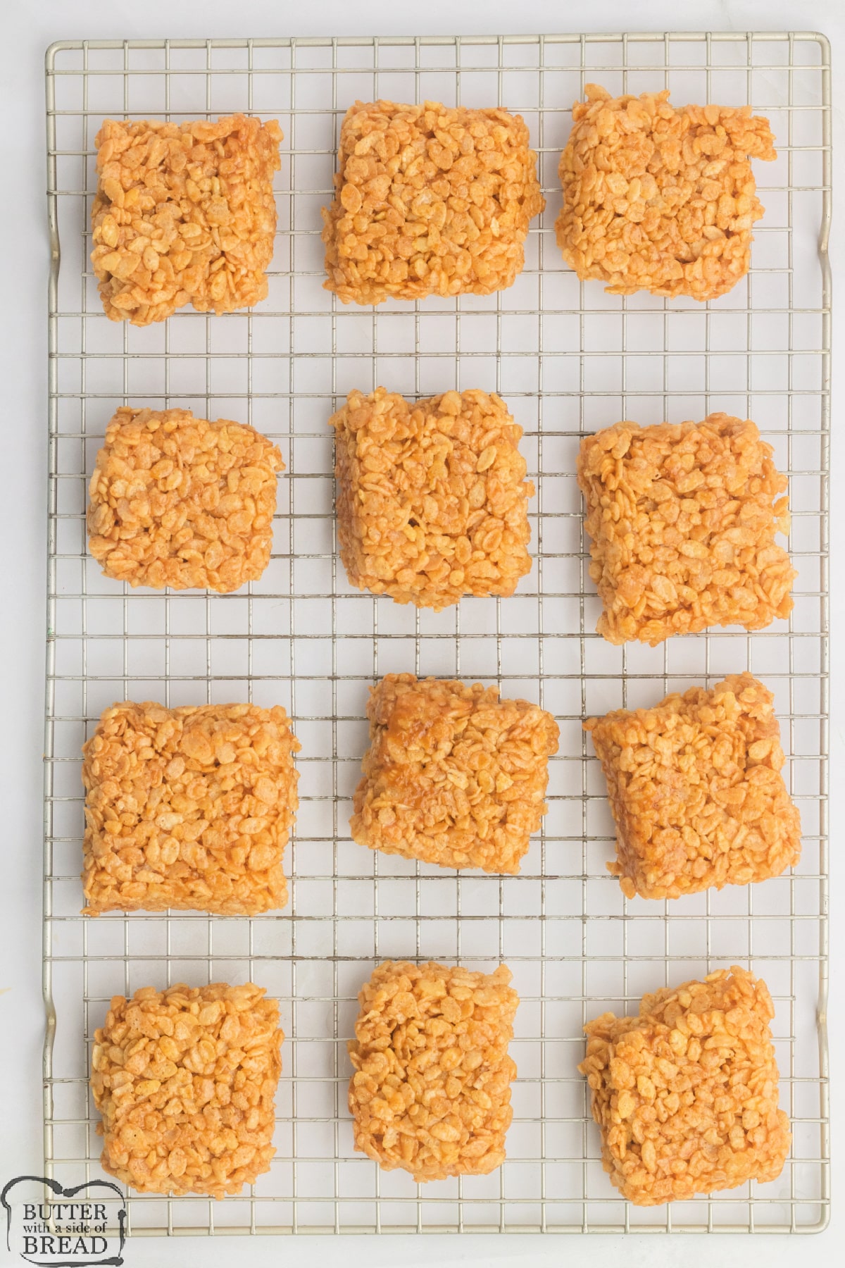 Slice rice krispie treats.