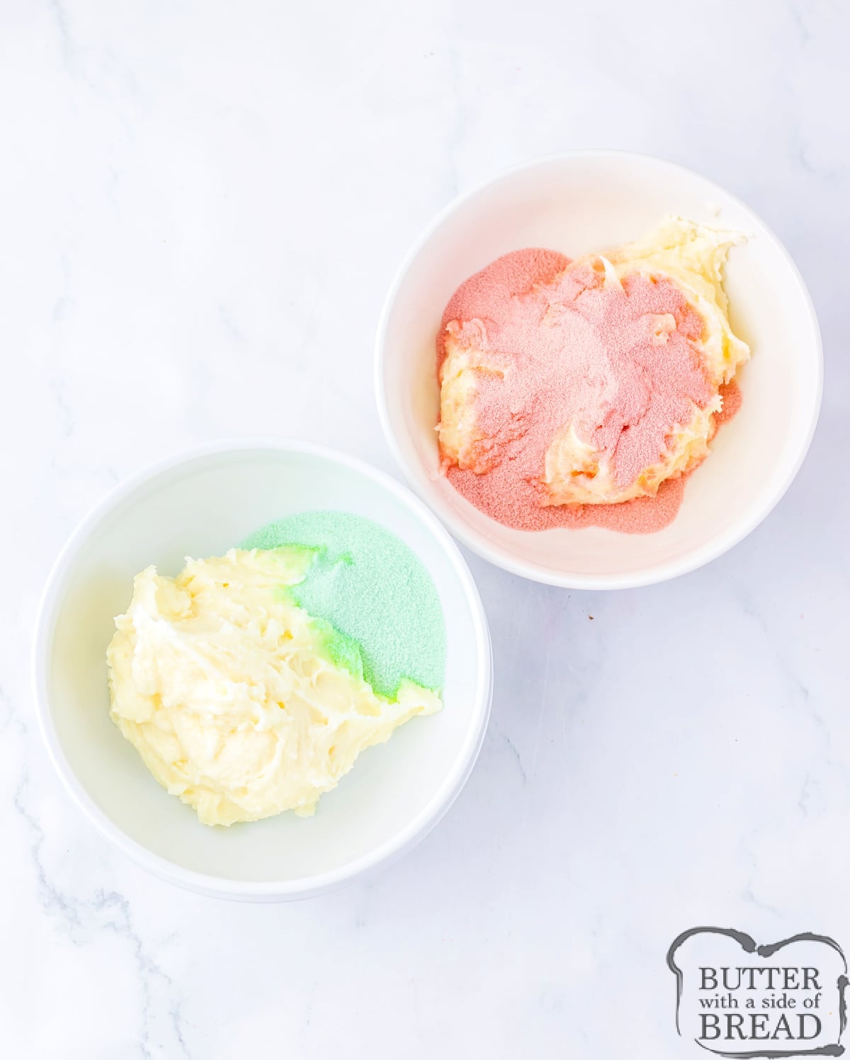 Jello powder mixed with cream cheese and powdered sugar. 