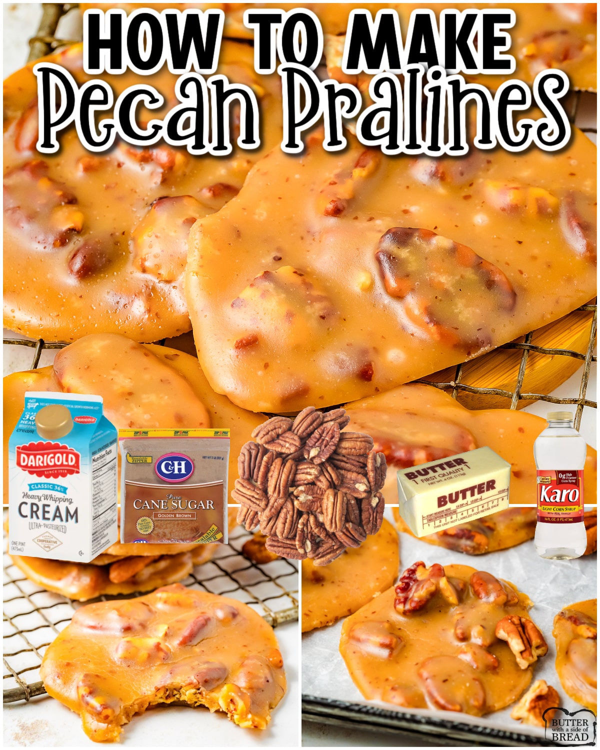 This recipe will teach you how to make Pecan Pralines, a traditional Southern candy made with pecans, brown sugar, butter & heavy cream. They're a favorite for many, especially around the holidays!