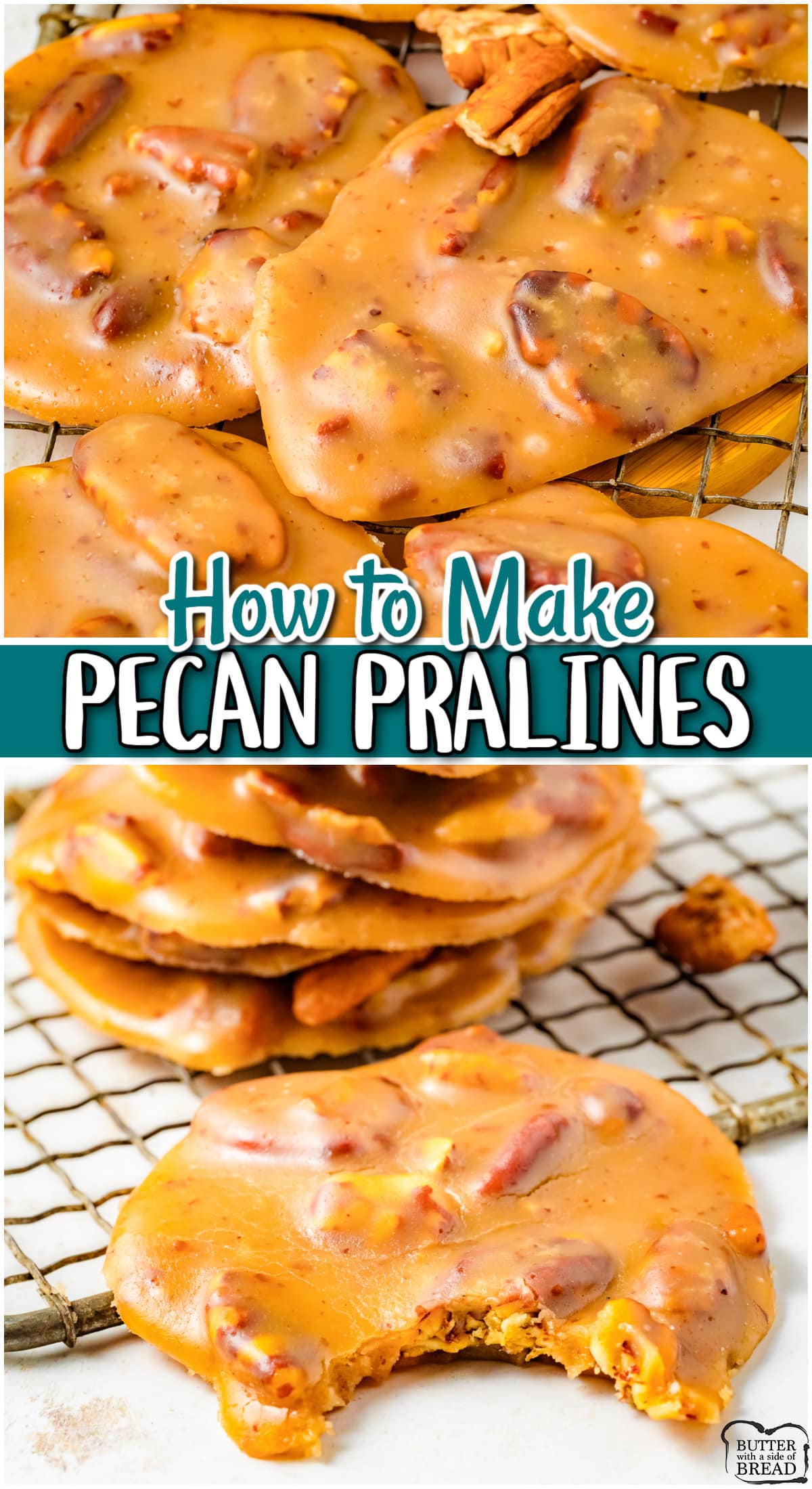 This recipe will teach you how to make Pecan Pralines, a traditional Southern candy made with pecans, brown sugar, butter & heavy cream. They're a favorite for many, especially around the holidays!