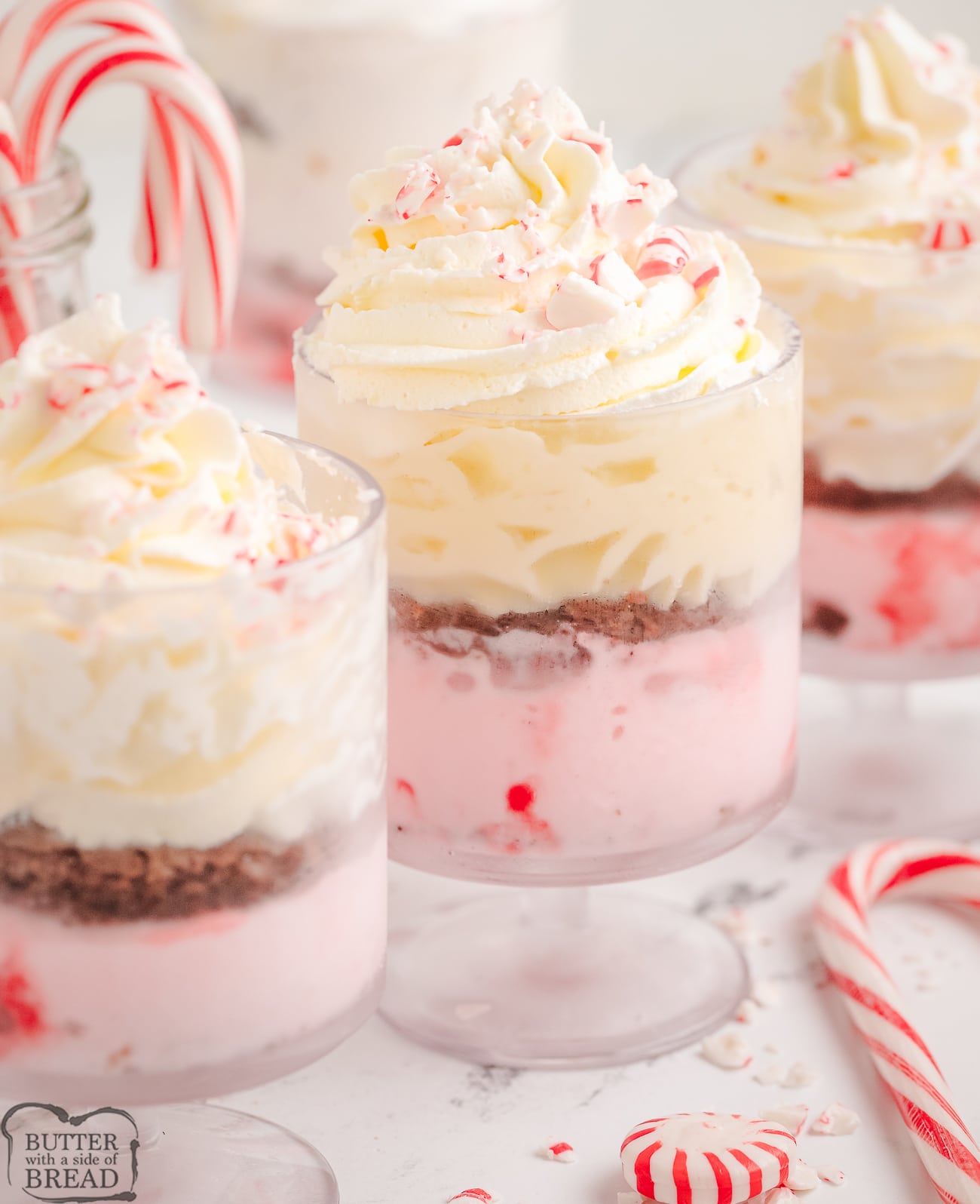 brownie parfaits with peppermint ice cream for the holidays