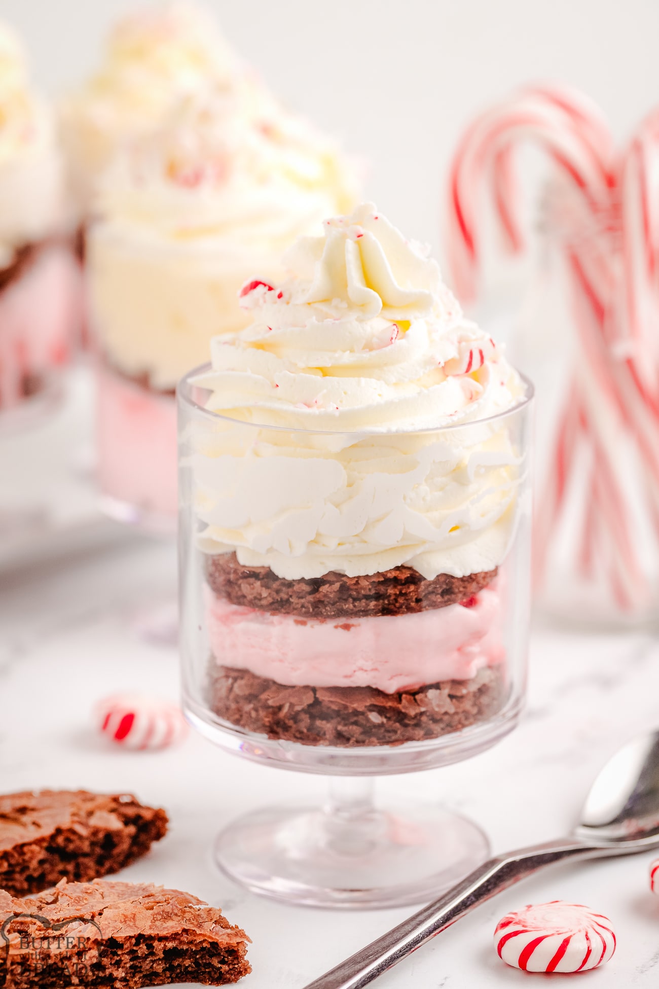 peppermint brownie parfaits for Christmas