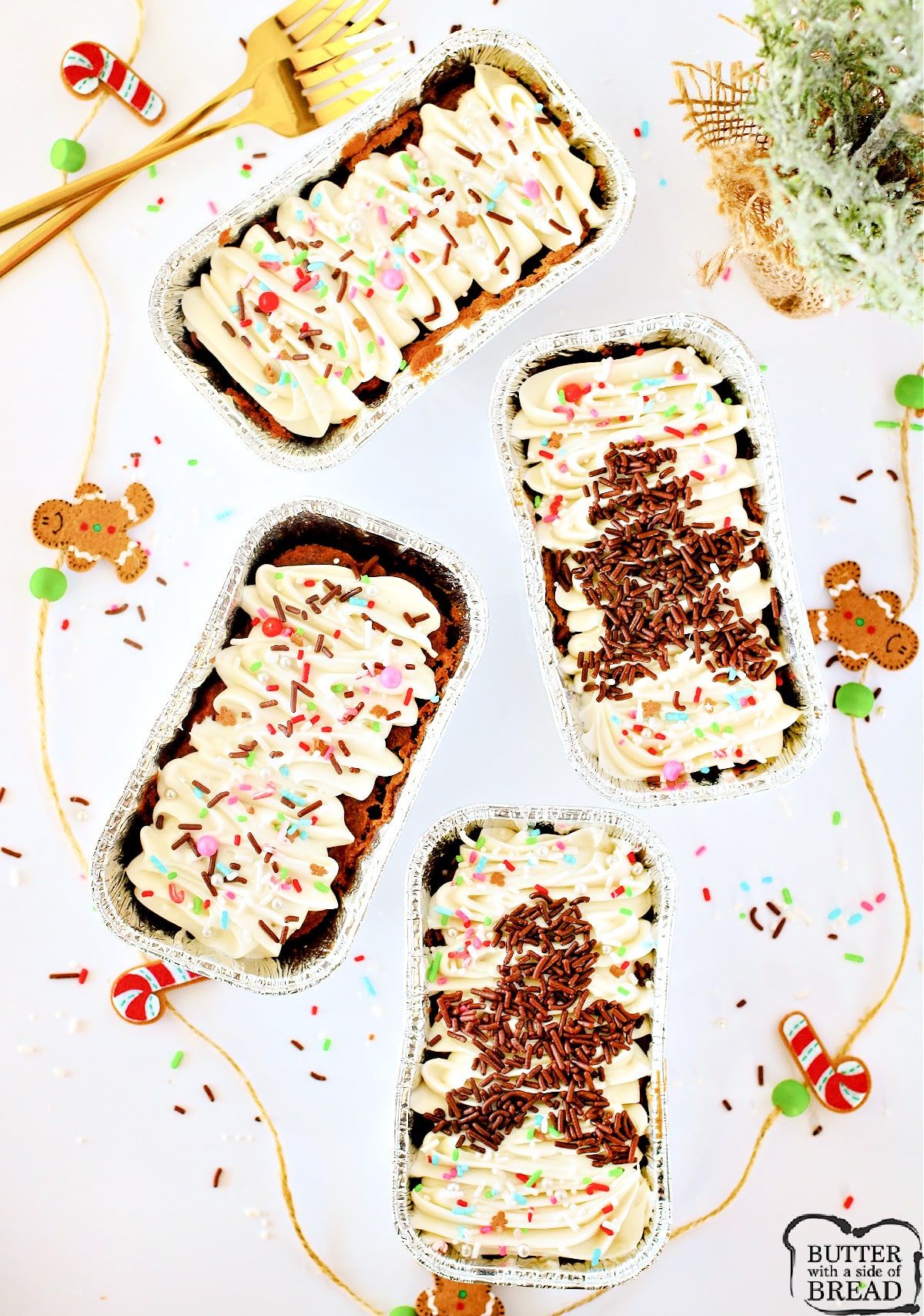 Mini Gingerbread Loaves made completely from scratch with molasses and tons of spices! These mini loaves are frosted and decorated, making them the perfect gift for friends and family.