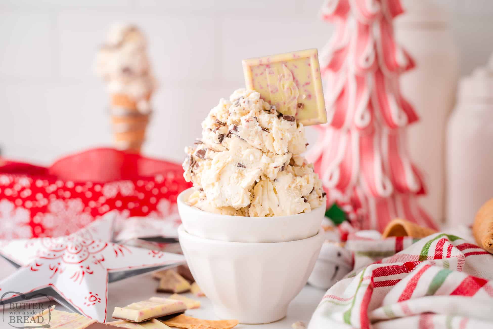 homemade ice cream with peppermint bark