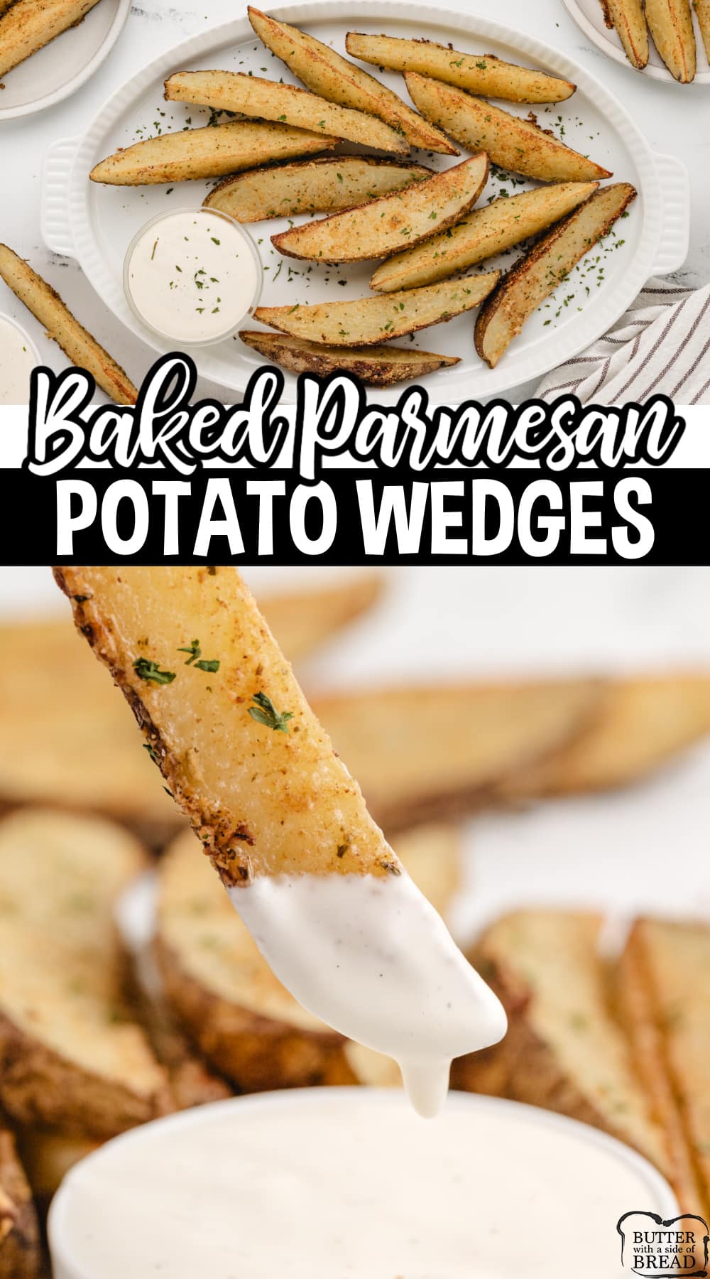 Baked Parmesan Potato Wedges are coated with parmesan cheese, garlic, oregano, and paprika. This simple potato recipe is perfect as a side dish or appetizer.