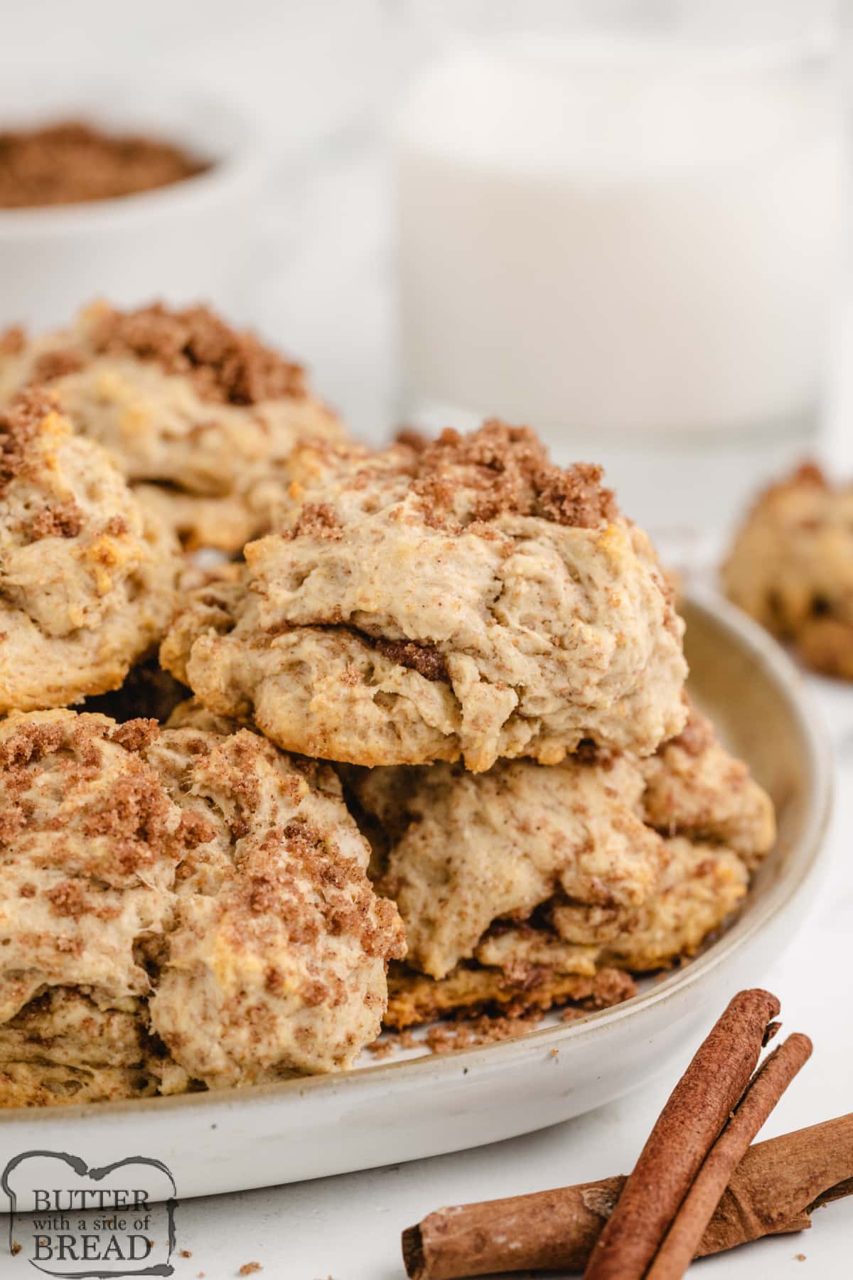 Brown Sugar Drop Biscuits are made with apple juice and then topped with a crumbly brown sugar topping. These slightly sweet biscuits are soft, fluffy, and delicious!
