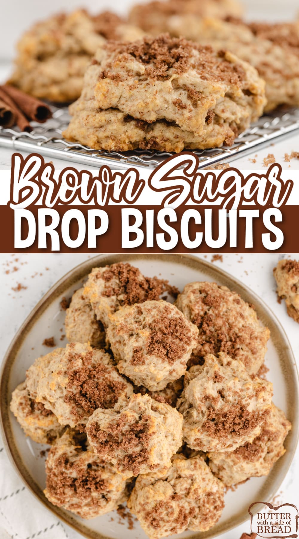 Brown Sugar Drop Biscuits are made with apple juice and then topped with a crumbly brown sugar topping. These slightly sweet biscuits are soft, fluffy, and delicious!