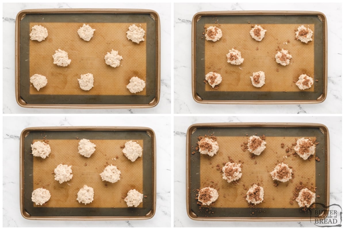 Layering biscuit dough with brown sugar cinnamon topping. 
