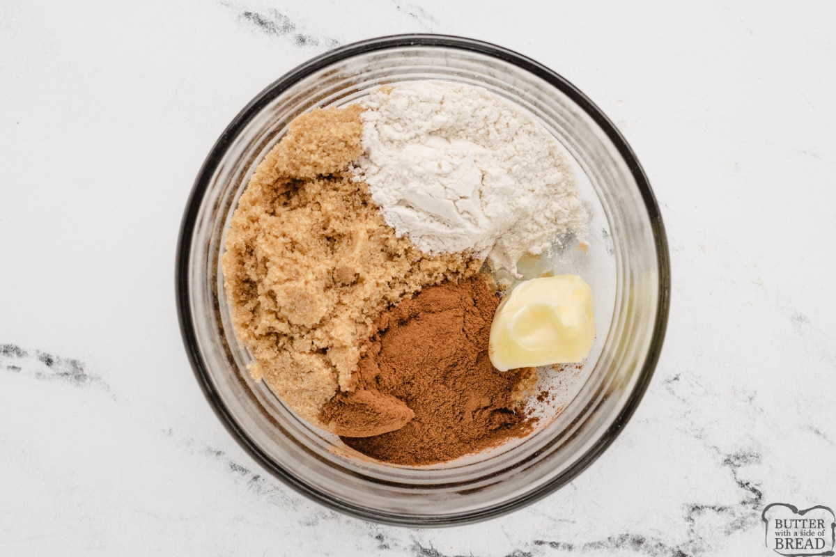 Making cinnamon brown sugar topping for biscuits.