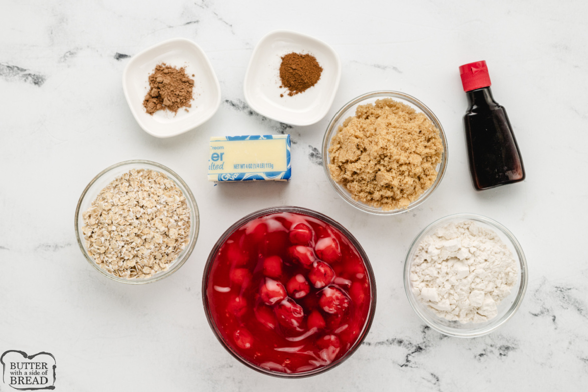 Ingredients in Cherry Crisp recipe.