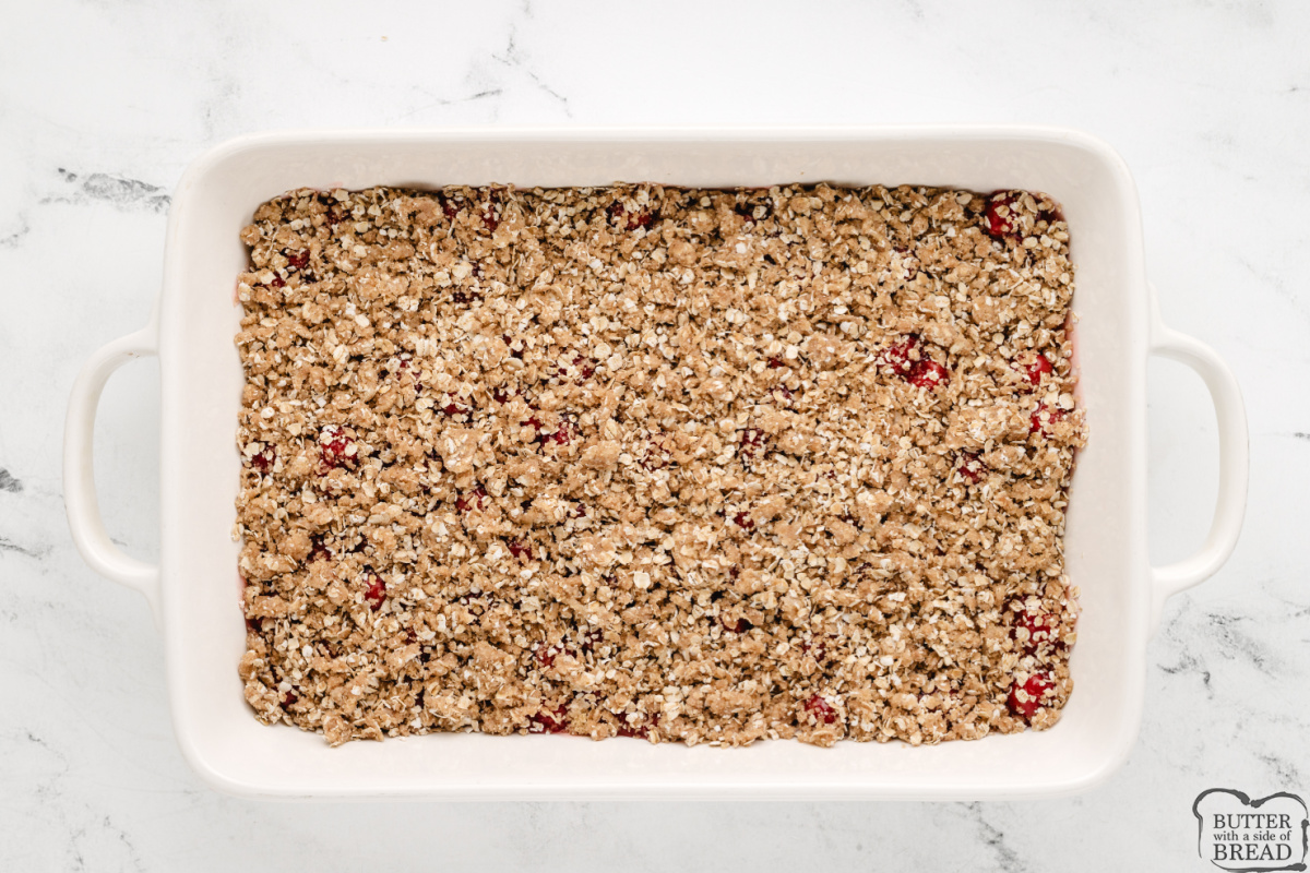 Sprinkle the oatmeal mixture over the cherry pie filling.
