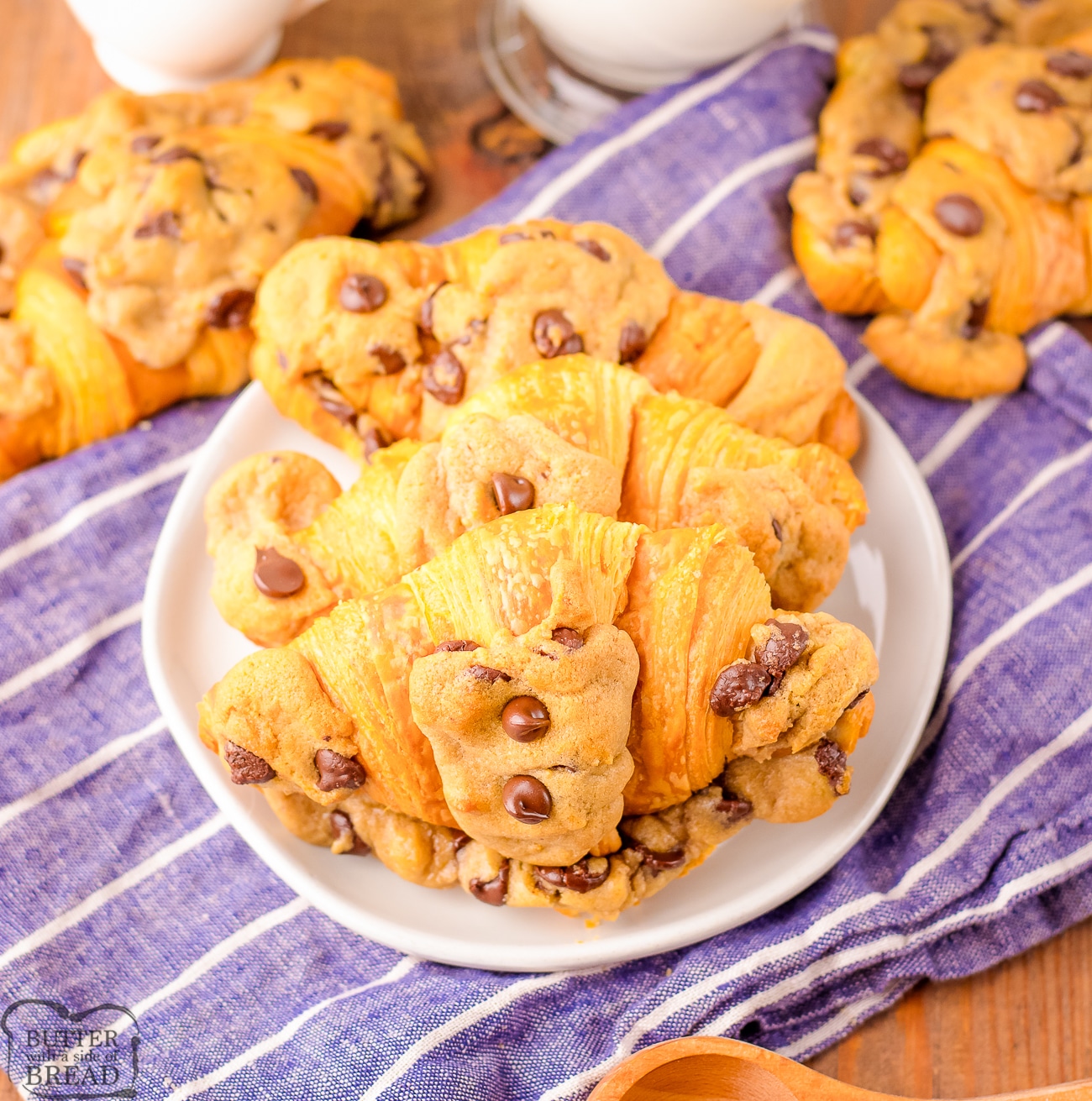cookie dough croissants on a white plate