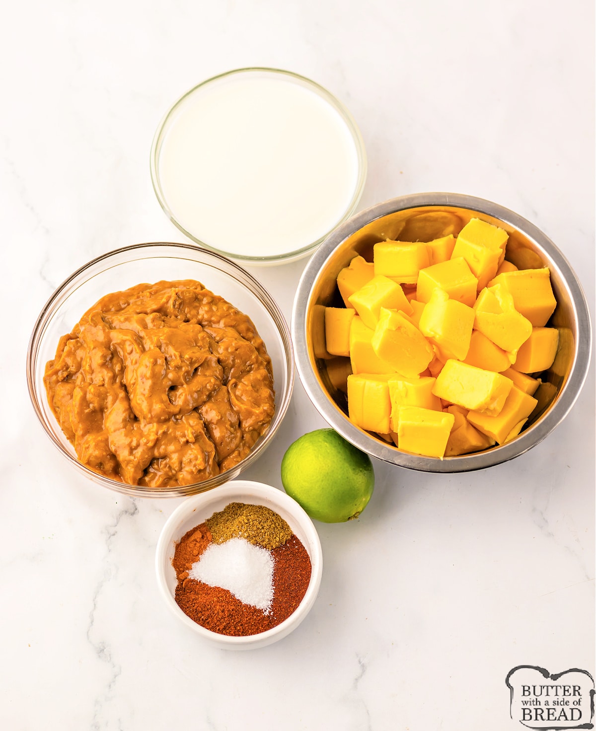Ingredients in Slow Cooker Copycat Chili's Queso Dip.