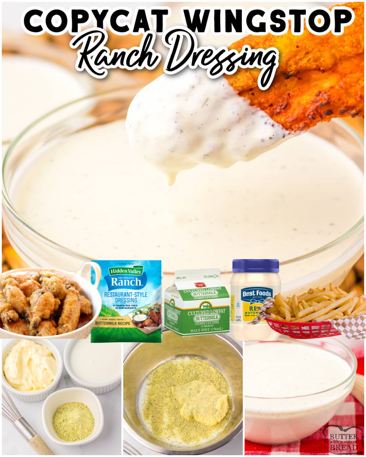 Wingstop Ranch Recipe made easy at home with just 3 ingredients! Mayo, buttermilk and Ranch mix combine in this simple recipe that tastes incredible & is perfect for chicken wings, veggies, or anything you'd like!