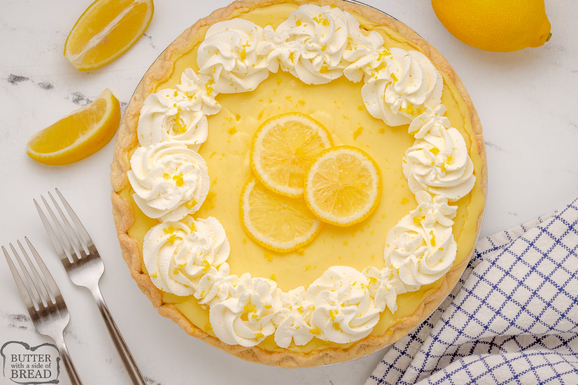 fresh homemade lemon cream pie made from scratch