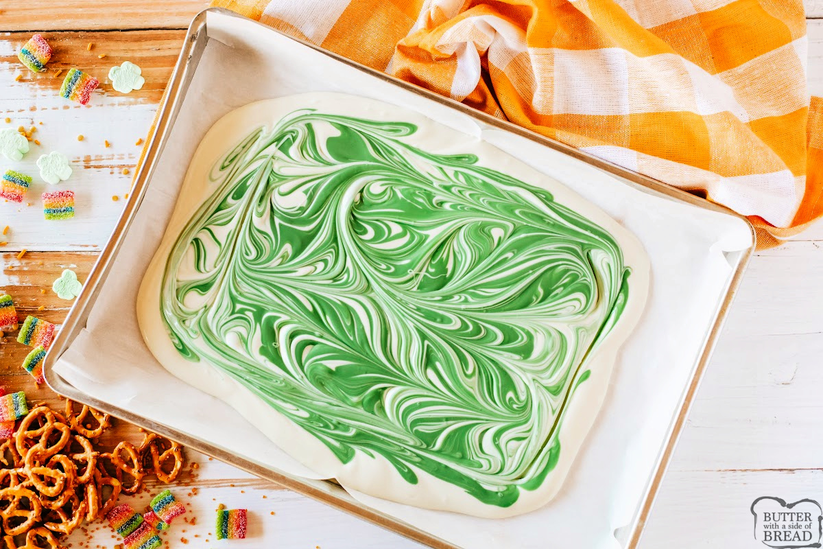 White and green chocolate swirled together.