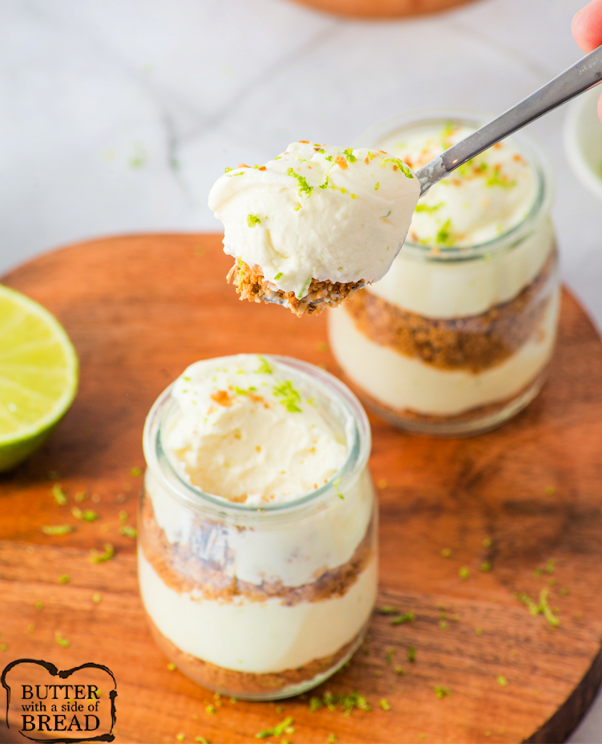 Bite of key lime pie cup.