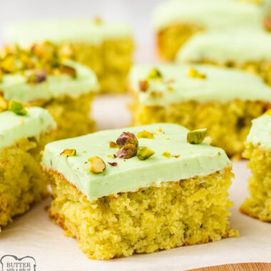 squares of pistachio pineapple cake
