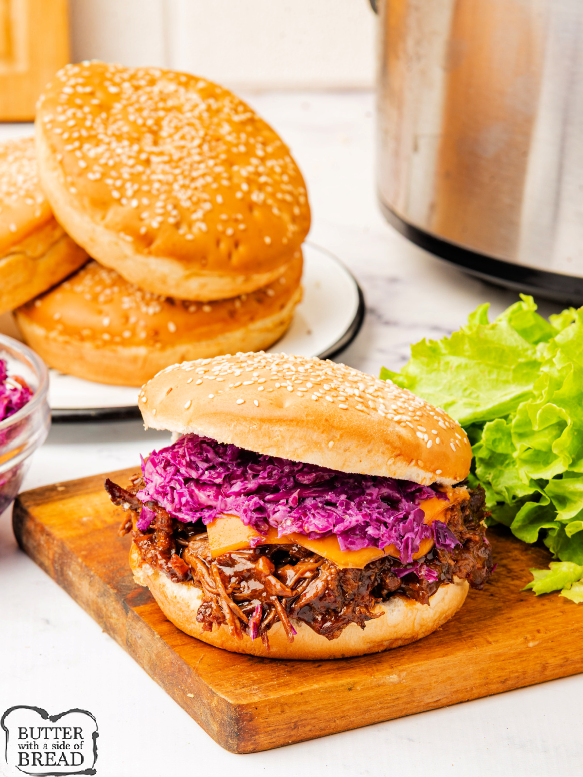 BBQ Brisket sandwich with cheese and coleslaw.