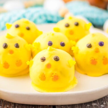 Easter Chicks carrot cake balls dipped in yellow candy melts