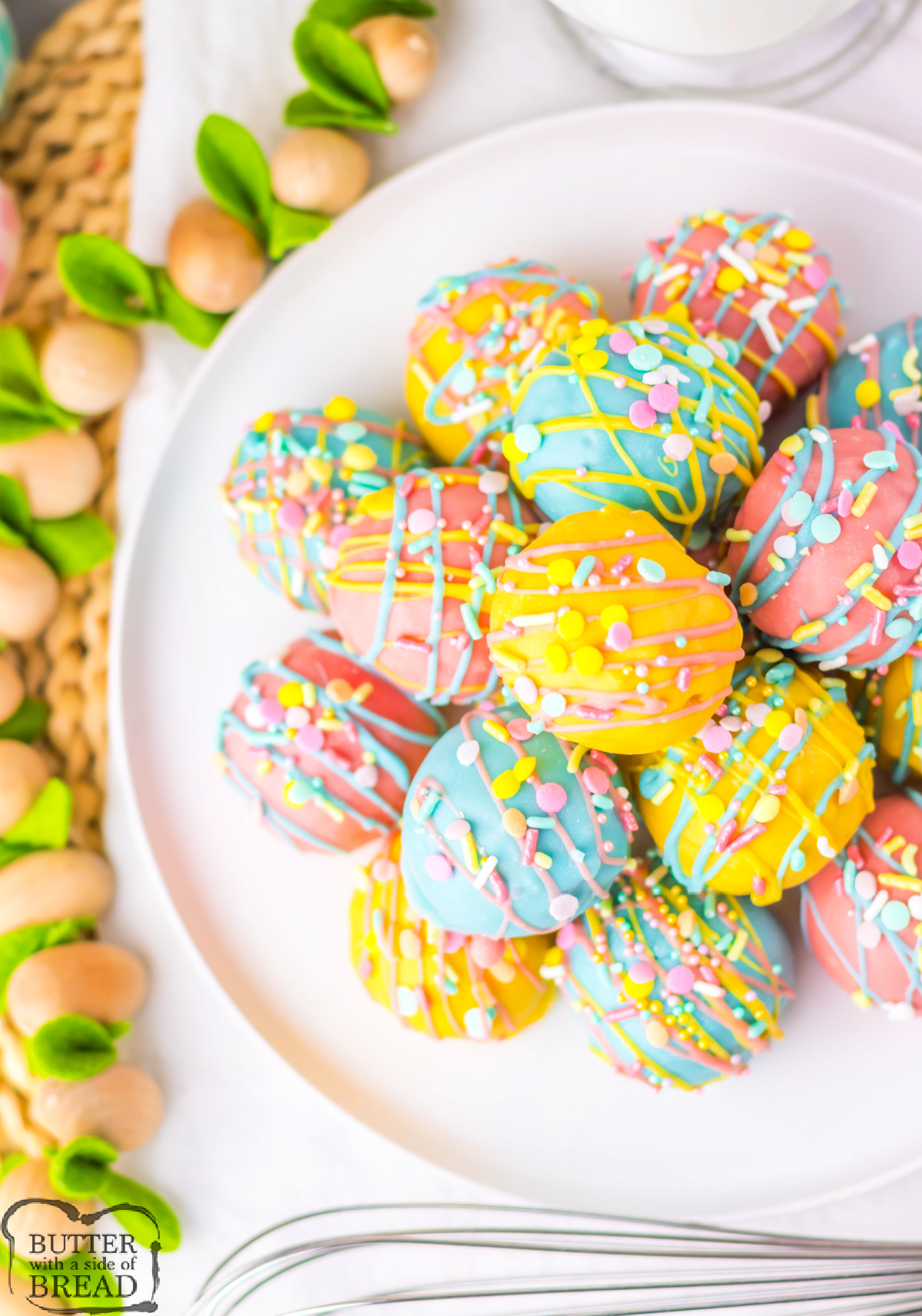 Plate of Easter truffles made with Golden Oreos. 