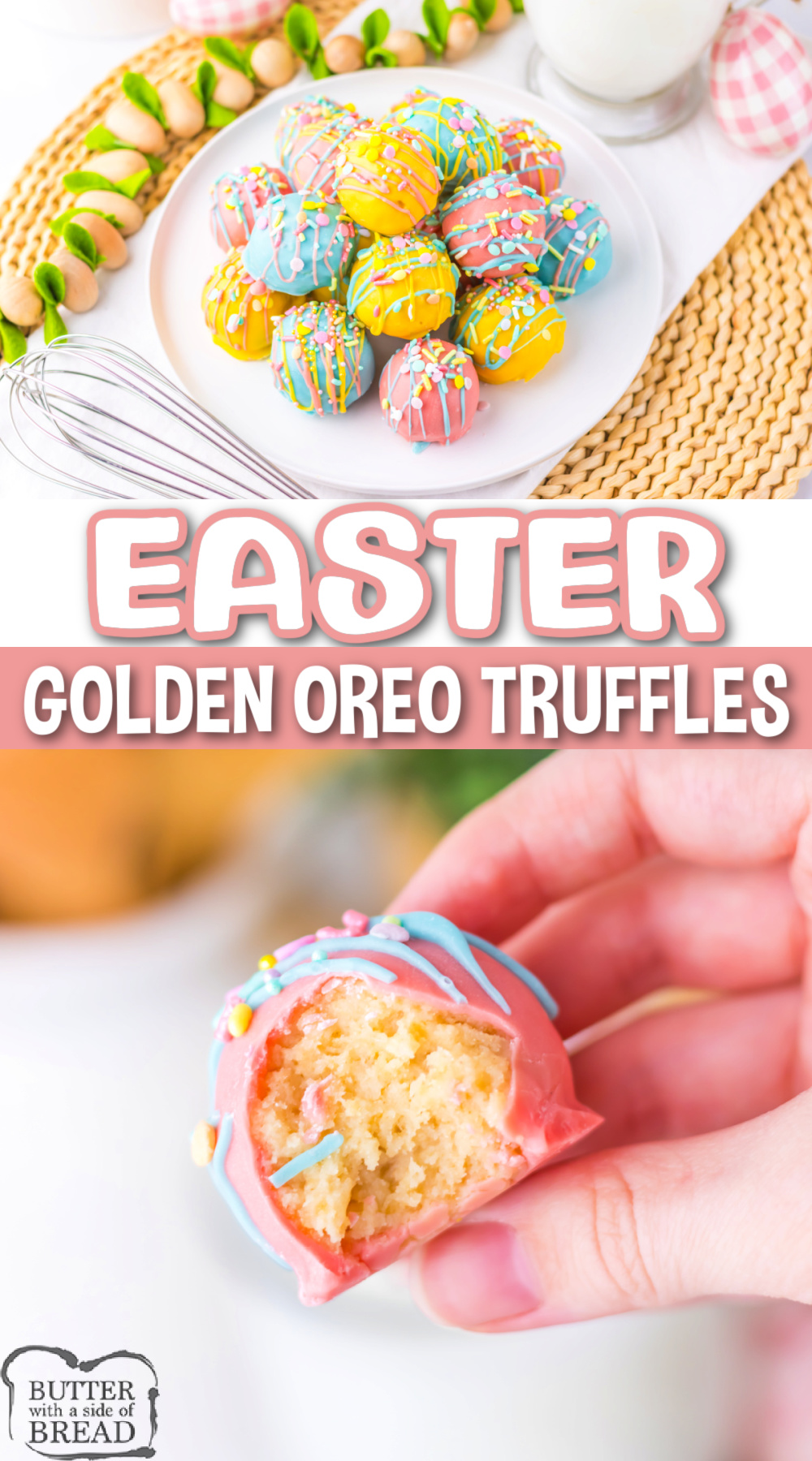 Easter Golden Oreo Truffles are made with crushed Golden Oreos, cream cheese, and pastel-colored candy melts. These bite-sized no-bake treats are easy to make, fun to decorate, and delicious to eat!