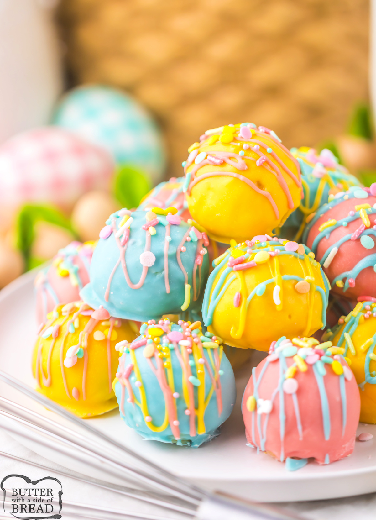 Oreo Balls decorated in pastel colors for spring.