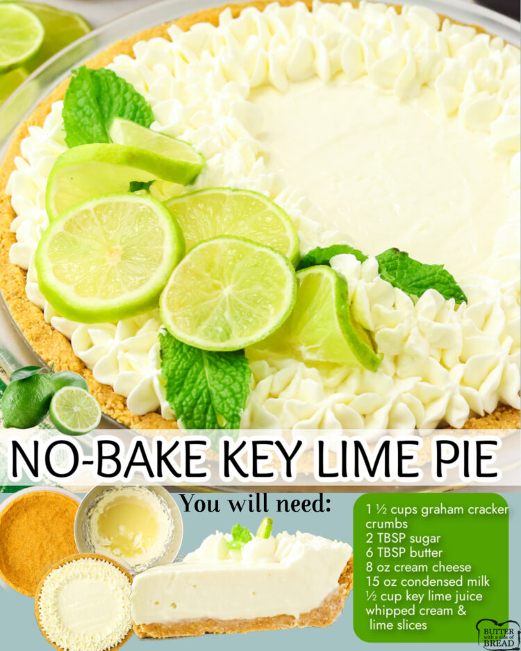 Delightful, simple recipe for Key Lime Pie that's made with just a handful of ingredients! No-Bake and full of tangy lime flavor!